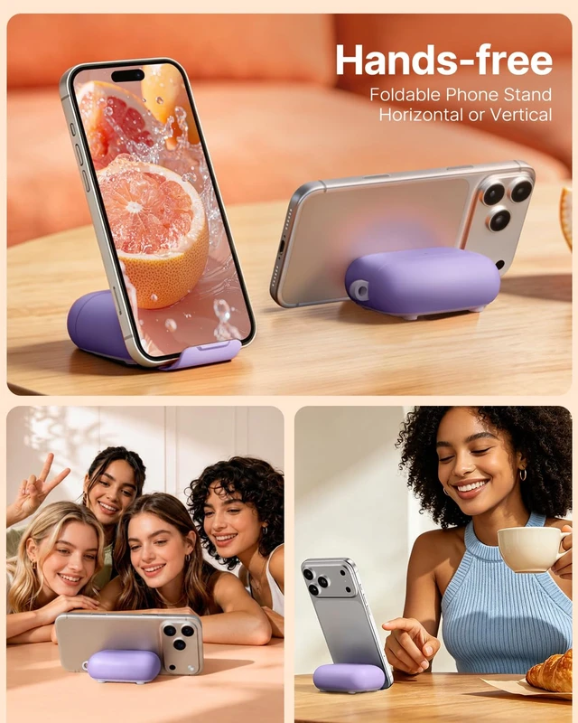 Alt view image 4 of 7 - for AirPods Pro 3 Case, Magnetic Lock Design (Purple) Built-in Phone Stand, Magnetic Lock Design, Compatible with Magsafe, Anti-Scratch, Shockproof, with Cleaning Kit & Lanyard