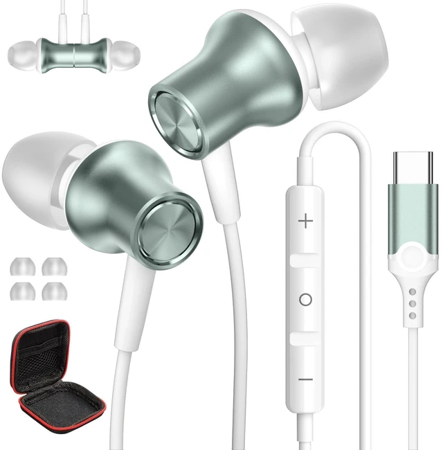 Main image of USB C Earbuds Wired Headphone for iPhone 18 Pro Max 17 16 16e 15 for Samsung A17 A16 S26 Ultra S25 Headphones Wired,USB Type C Earphones With Microphone for iPad Pro Air Pixel 11 10 9,Green