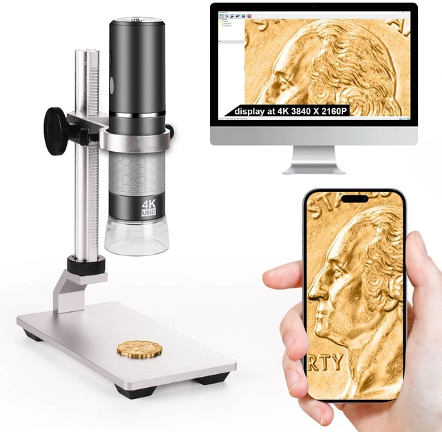 Main image of 4K Microscope with Professional Stand for iPhone Android PC, 50-1000X Digital USB Microscope Endoscope HD Camera for All Cellphones iPad Android Tablet Windows Mac Chrome Linux