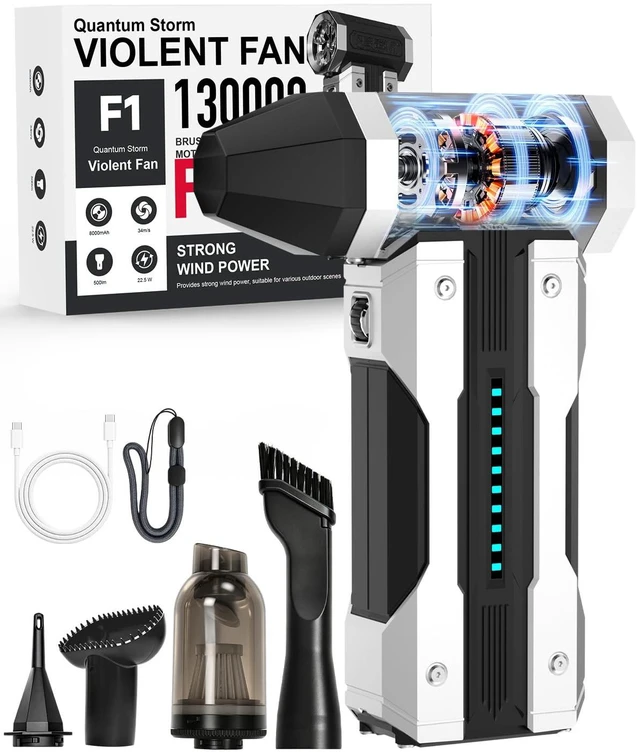 Main image of Compressed Air Duster - 130000RPM, 8000mAh Rechargeable 10-Speed Adjustable Cordless Brushless Motor, Electric Air Duster,Mini Blower with LED Light for PC, Computer Keyboard,Electronics Cleaning