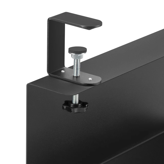 Alt view image 5 of 6 - 16in Cable Management Under Desk Tray, 4.9in W x 5.9in H, Black Clamp-On, No-Drill Wire Tray, Sturdy Steel Rack Holds 11 lbs, Extra-Large Power Strip Holder, Cord Hider for Office & Home