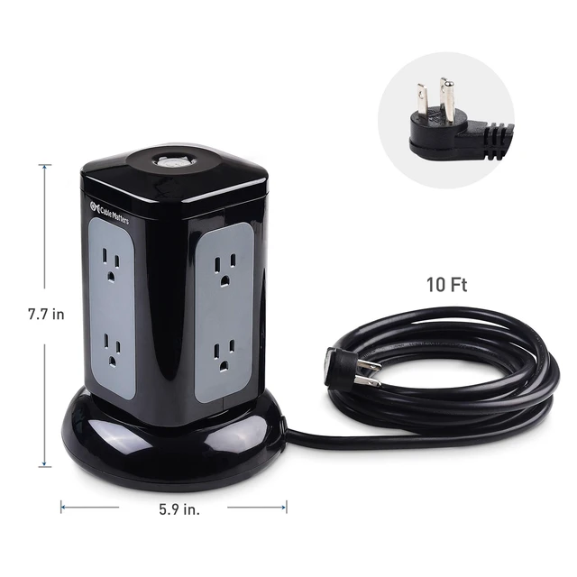 Alt view image 6 of 6 - 6-Outlet Surge Protector Tower, 4 USB Ports, 10ft