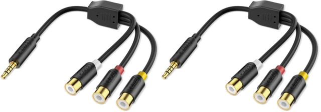 Main image of AV Component Adapter, 3 RCA to 3.5 mm AV Input Adapter Compatible with Sony TV, Compatible with Sony TV, DVD Players, Gaming Consoles, 7.8 inch (Pack of 2)