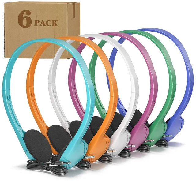 Main image of Kids Headphones in Bulk 6 Pack, Wholesale School Headphones Multi Colors for Classroom Students Teen Adults with 3.5mm Jack(No Mic)