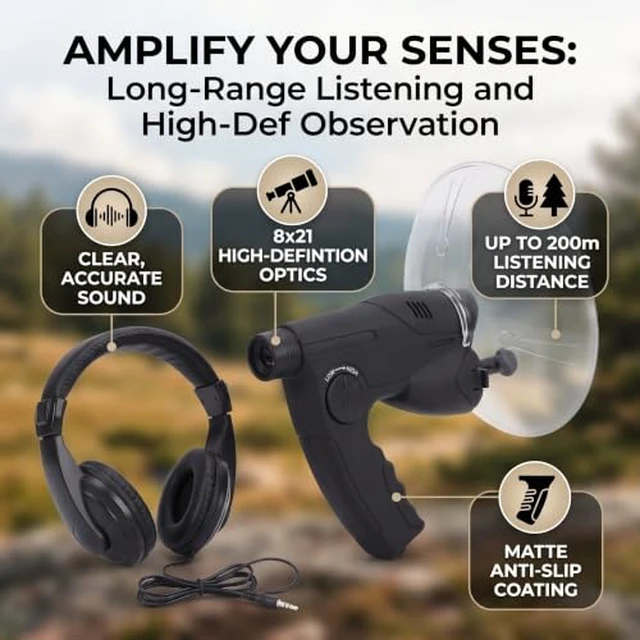 Alt view image 2 of 7 - Parabolic Microphone Monoculars, 8X Magnification, Bionic Ear Amplifier ABS Engineering Plastic Body with Rubber Coating, Directional Sound Up to 200 Meters, 694g Lightweight Design, 12-Second
