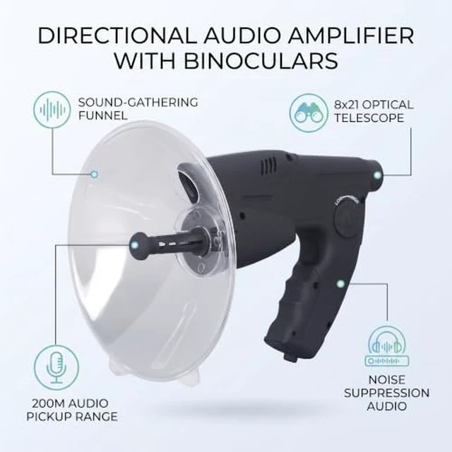 Alt view image 6 of 7 - Parabolic Microphone Monoculars, 8X Magnification, Bionic Ear Amplifier ABS Engineering Plastic Body with Rubber Coating, Directional Sound Up to 200 Meters, 694g Lightweight Design, 12-Second