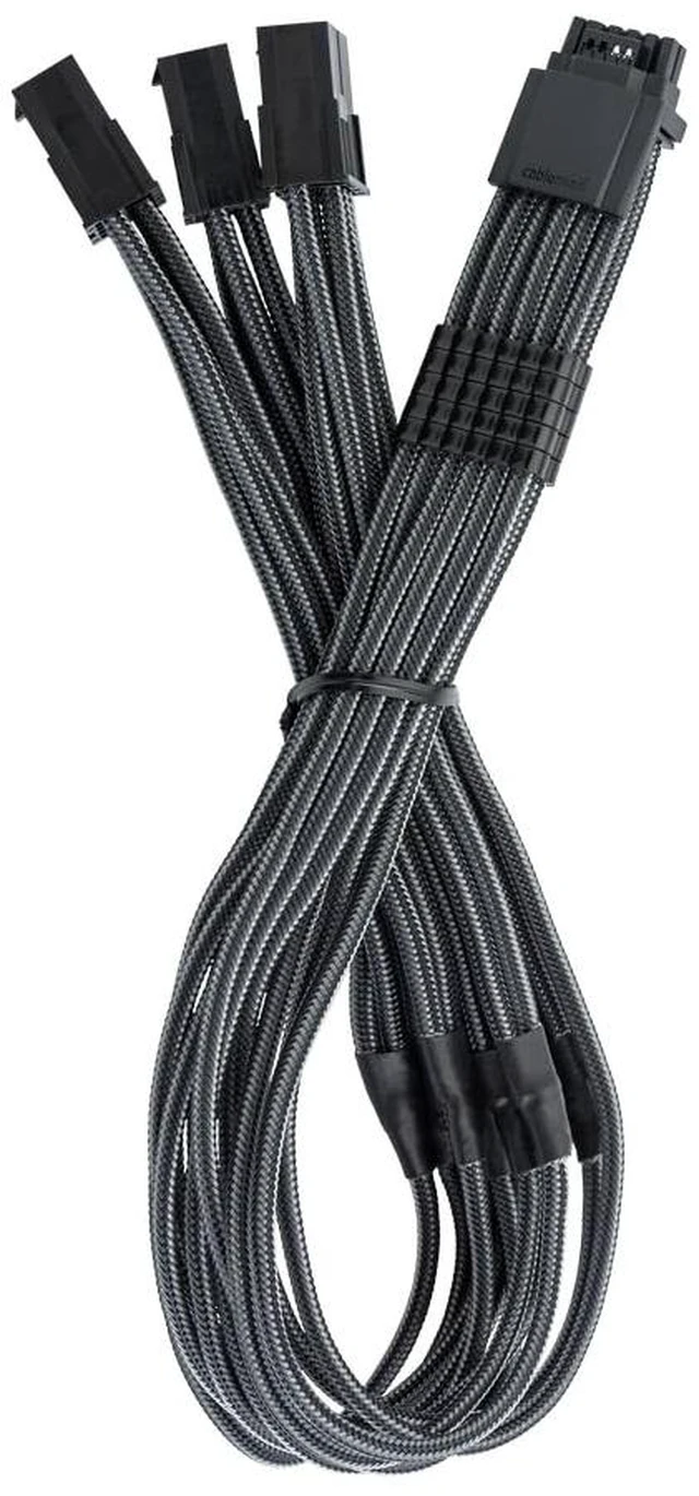 Main image of Pro ModMesh Sleeved 12V-2x6 PCIe Extension (Carbon, 3 x 8-pin) Nylon Pro Series. 16-pin to Triple 8-pin, 45cm. 12V-2x6 StealthSense connector. Any PSU with native 3 x 8-pin PCIe output