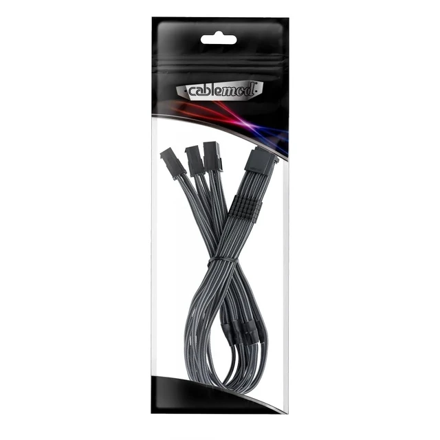 Alt view image 3 of 3 - Pro ModMesh Sleeved 12V-2x6 PCIe Extension (Carbon, 3 x 8-pin) Nylon Pro Series. 16-pin to Triple 8-pin, 45cm. 12V-2x6 StealthSense connector. Any PSU with native 3 x 8-pin PCIe output