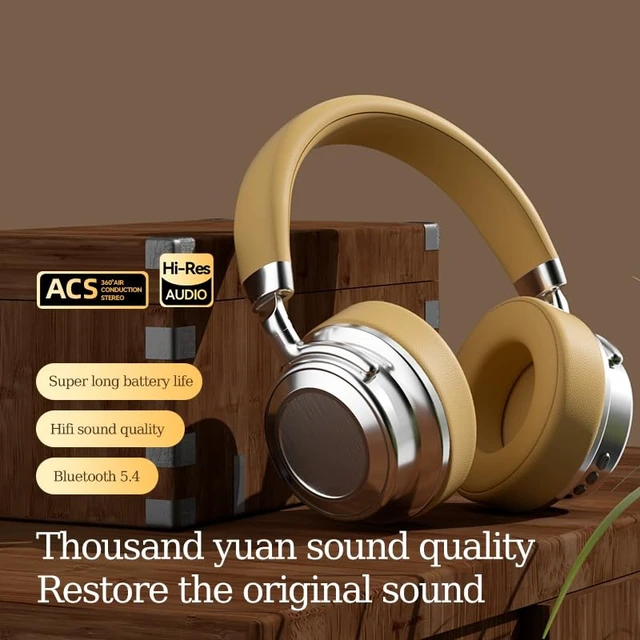 Alt view image 3 of 7 - Vintage Metal Over-Ear Bluetooth Headphones, 38H Battery, Type-C Fast Charging, HiFi, Bluetooth 5.4, for Sports, Business, Music (Silver Brown)