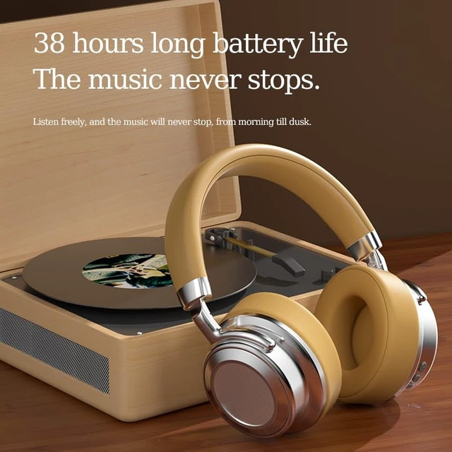 Alt view image 5 of 7 - Vintage Metal Over-Ear Bluetooth Headphones, 38H Battery, Type-C Fast Charging, HiFi, Bluetooth 5.4, for Sports, Business, Music (Silver Brown)