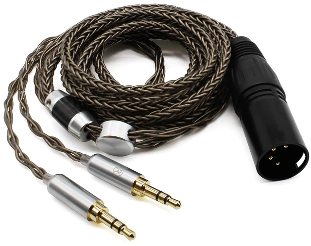 Alt view image 2 of 7 - 4 Pin XLR Balanced 8 Core Braided Silver Plated Audio Replacement Cable Compatible with Hifiman HE4XX, HE-400i Headphones (2 x 3.5mm Version)