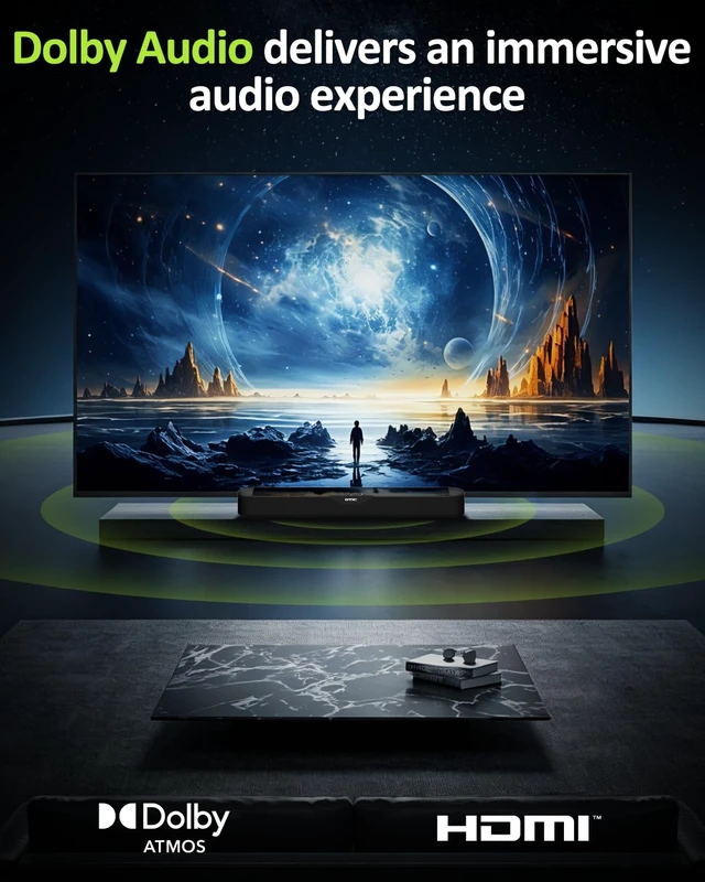 Alt view image 2 of 7 - Sound Bar for Smart TV, 2.0ch Dolby Atmos, Speaker for Home Theater 32 Soundbar Bluetooth 5.4/HDMI ARC/Optical/Aux, DSP Audio Tuning, 5 EQ Modes, Bass, Compact for TV/PC/Gaming/Projectors