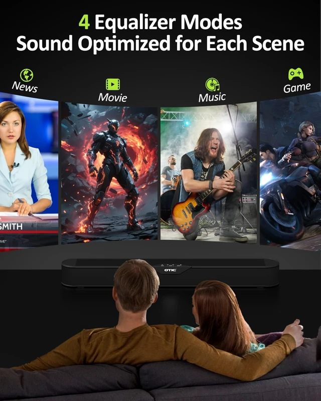 Alt view image 4 of 7 - Sound Bar for Smart TV, 2.0ch Dolby Atmos, Speaker for Home Theater 32 Soundbar Bluetooth 5.4/HDMI ARC/Optical/Aux, DSP Audio Tuning, 5 EQ Modes, Bass, Compact for TV/PC/Gaming/Projectors