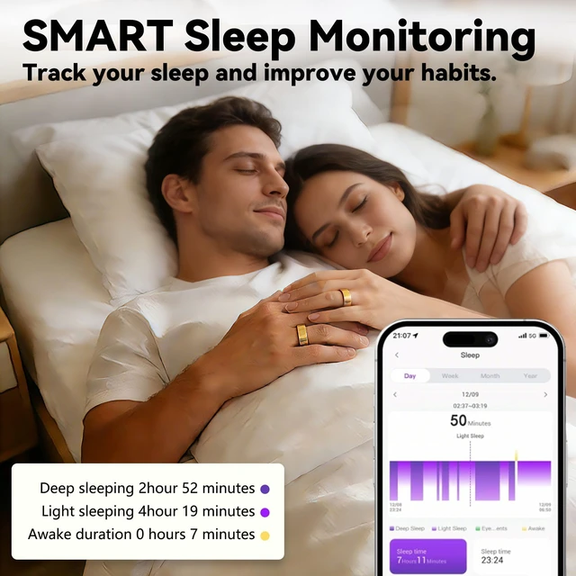 Alt view image 2 of 7 - Smart Ring for Women & Men, Fitness & Sleep Tracker, Size 9, Gold No Subscription Fees, 24/7 Activity Tracking, Sleep Monitoring, Women's Health, IP68 Waterproof