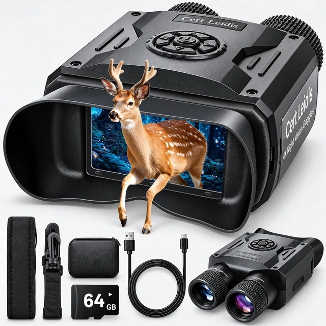 Main image of 4K Night Vision Goggles, 48MP Infrared Night Vision Binoculars 8X Zoom, 9 Level lR, 984 FT Night Vision, 5000mAh Rechargeable, 64G TF Card, PC Mode for Hunting, Wildlife Observation