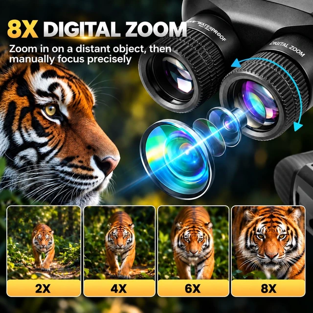 Alt view image 4 of 7 - 4K Night Vision Goggles, 48MP Infrared Night Vision Binoculars 8X Zoom, 9 Level lR, 984 FT Night Vision, 5000mAh Rechargeable, 64G TF Card, PC Mode for Hunting, Wildlife Observation