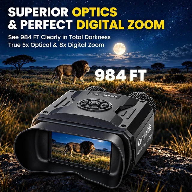 Alt view image 6 of 7 - 4K Night Vision Goggles, 48MP Infrared Night Vision Binoculars 8X Zoom, 9 Level lR, 984 FT Night Vision, 5000mAh Rechargeable, 64G TF Card, PC Mode for Hunting, Wildlife Observation