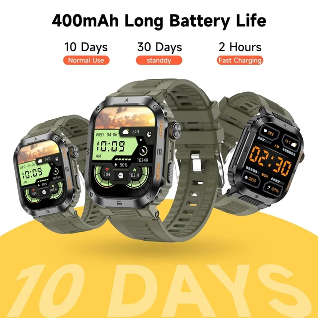 Alt view image 6 of 7 - Military Smartwatch for Men, 2.01" HD Screen reloj inteligente para Hombre, Answer/Make Calls, IP68 Waterproof Sports Fitness Tracker with Heart Rate, Blood Oxygen, Sleep Monitor, Green