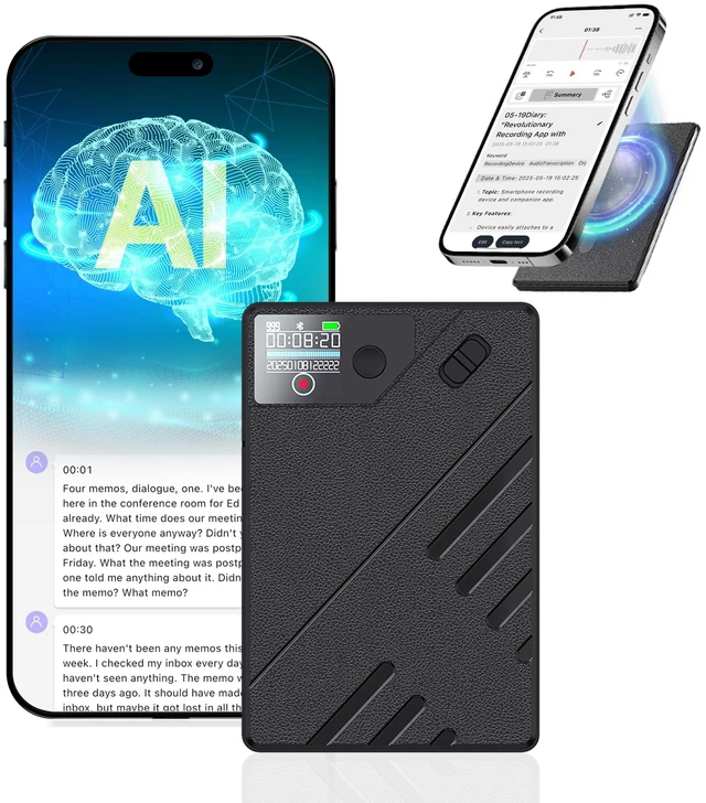 Main image of AI Voice Recorder, Transcribe & Summarize AI Note Taking Recording Device & App Control, Noise Cancellation, 140 Languages for Meetings, Lectures, Interviews, Black