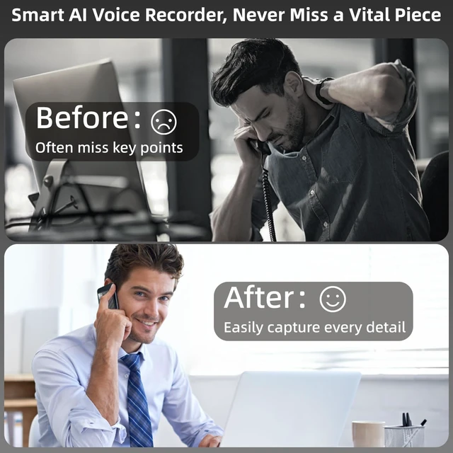 Alt view image 6 of 7 - AI Voice Recorder, Transcribe & Summarize AI Note Taking Recording Device & App Control, Noise Cancellation, 140 Languages for Meetings, Lectures, Interviews, Black