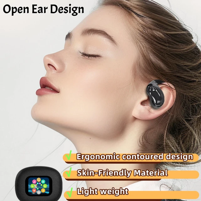 Alt view image 2 of 7 - Open Ear Headphones,Wireless Bluetooth 5.4 Earbuds Over Ear Active Noise Cancelling with Intelligent Touch Screen Waterproof Bone Conduction Translator Earphones with Charging Case for Fitness Calls