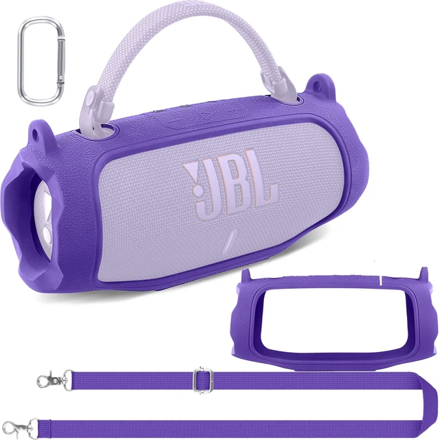Main image of Silicone Case for JBL Charge 6 Portable Bluetooth Speaker, Purple Travel Soft Cover with Detachable Shoulder Strap & Carabiner, Protective Skin Case, Comfortable Carrying, Bump Protection
