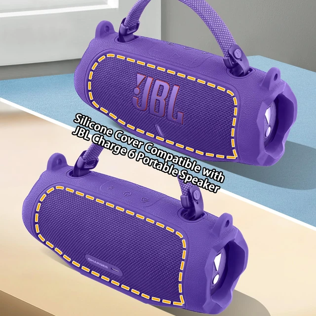 Alt view image 3 of 7 - Silicone Case for JBL Charge 6 Portable Bluetooth Speaker, Purple Travel Soft Cover with Detachable Shoulder Strap & Carabiner, Protective Skin Case, Comfortable Carrying, Bump Protection