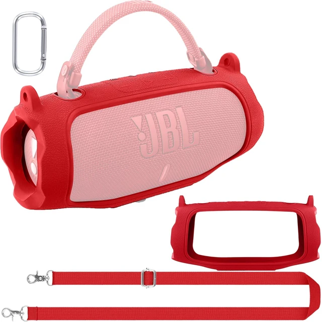 Main image of Silicone Case for JBL Charge 6 Portable Bluetooth Speaker, Red Travel Soft Cover with Detachable Shoulder Strap & Carabiner, Protective Skin Case, Comfortable Carrying, Bump Protection