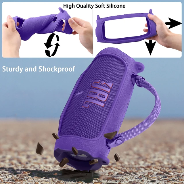 Alt view image 7 of 7 - Silicone Case for JBL Charge 6 Portable Bluetooth Speaker, Purple Travel Soft Cover with Detachable Shoulder Strap & Carabiner, Protective Skin Case, Comfortable Carrying, Bump Protection