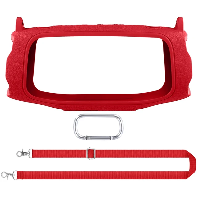 Alt view image 2 of 7 - Silicone Case for JBL Charge 6 Portable Bluetooth Speaker, Red Travel Soft Cover with Detachable Shoulder Strap & Carabiner, Protective Skin Case, Comfortable Carrying, Bump Protection