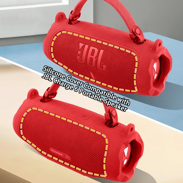 Alt view image 3 of 7 - Silicone Case for JBL Charge 6 Portable Bluetooth Speaker, Red Travel Soft Cover with Detachable Shoulder Strap & Carabiner, Protective Skin Case, Comfortable Carrying, Bump Protection