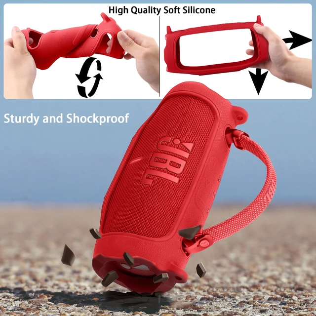 Alt view image 7 of 7 - Silicone Case for JBL Charge 6 Portable Bluetooth Speaker, Red Travel Soft Cover with Detachable Shoulder Strap & Carabiner, Protective Skin Case, Comfortable Carrying, Bump Protection