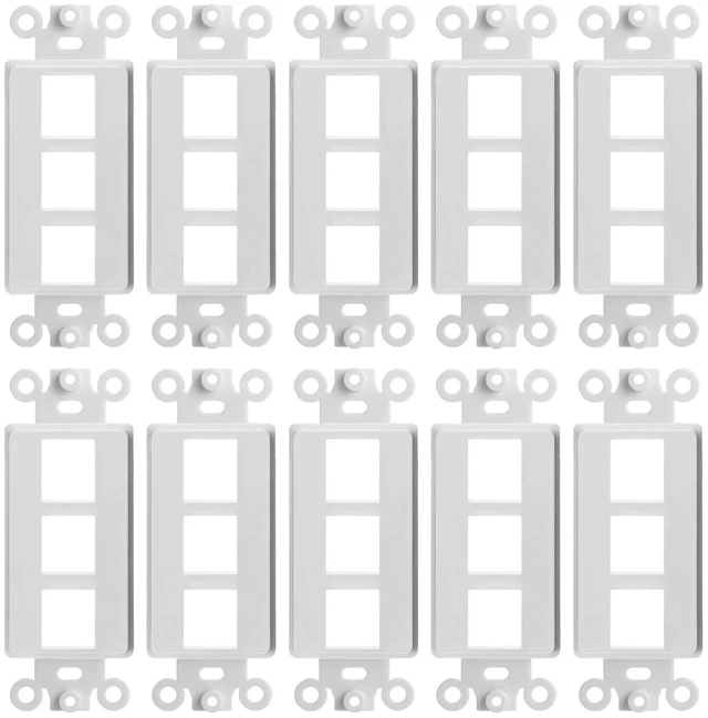 Main image of Decorator Wall Plate Insert 1-Gang Decorative Single Gang Faceplate Standard Jack Wall Plate Keystone - 3-Port - 10 Pack