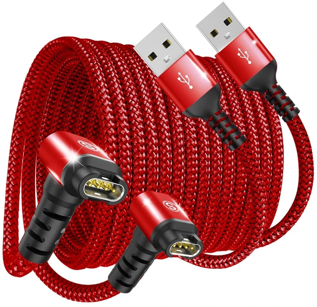 Main image of Garmin Watch Charger Cable Right Angle Fast Charging Braided 2-Pack 4ft For Fenix 5/5S/5X/6/6S/6X/Plus/Pro/7/7S/7X/8, Forerunner 945/45/45S/245, Approach S10/S40/S60/G12/S42, Vívoactive 3/4/4S