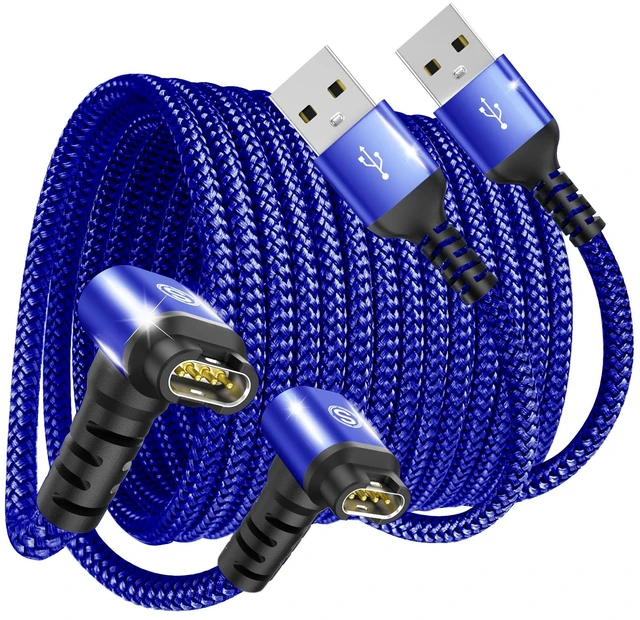 Main image of Garmin Watch Charger Cable Right Angle Fast Charging Braided 2-Pack 4ft For Fenix 5/5S/5X/6/6S/6X/Plus/Pro/7/7S/7X/8, Forerunner 945/45/45S/245, Approach S10/S40/S60/G12/S42, Vívoactive 3/4/4S