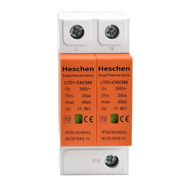 Alt view image 7 of 7 - 2P AC Surge Protector 385V 40kA Type 2 SPD DIN Rail Arrester Defends home distribution boxes and off-grid subpanels against lightning strikes with a flame-retardant plug-in module