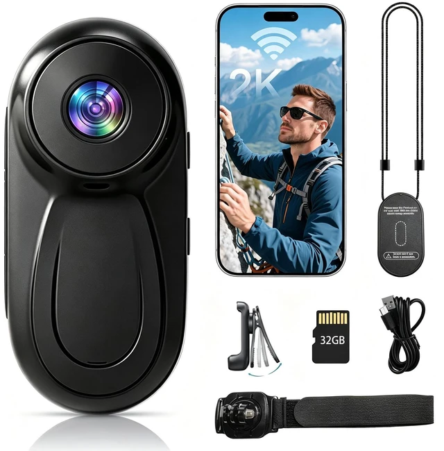 Main image of 2K Mini Body Camera with WiFi, Wearable POV Action Camera for Vlogging 120° Wide-Angle Lens, Built in 32GB,ThumbSized,One-Touch Loop Recording bodycam,Cycling & Hiking