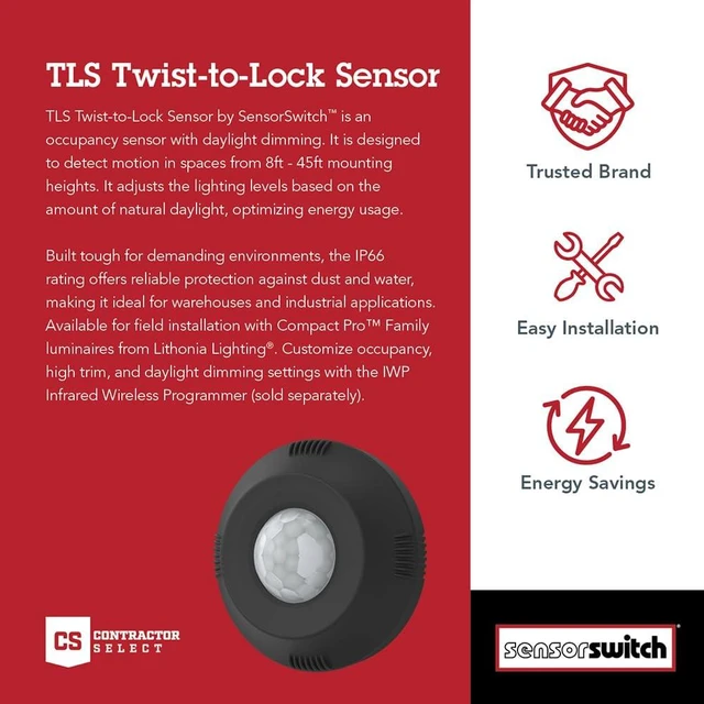 Alt view image 2 of 7 - Twist-to-Lock Motion, Easy to Install Daylight and Motion Detector for Lithonia Lighting Compact Pro Family Luminaires, Photocell and PIR Detection IP66 Rated, Black (TLS BK)