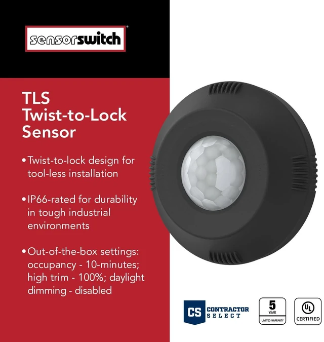 Alt view image 3 of 7 - Twist-to-Lock Motion, Easy to Install Daylight and Motion Detector for Lithonia Lighting Compact Pro Family Luminaires, Photocell and PIR Detection IP66 Rated, Black (TLS BK)