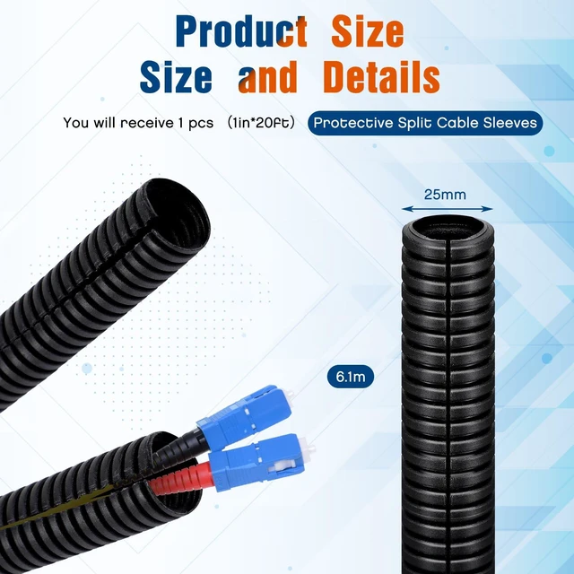 Alt view image 2 of 7 - 1 Inch x 20 ft Split Wire Loom Tubing Protector Plastic Electric Wire Covers Flexible Conduit Hose Protector Automotive Cable Insulation Sleeves