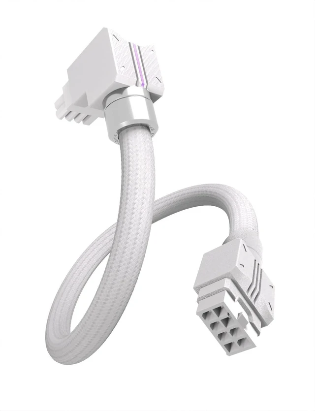 Main image of UNIFAS ARGB 8-Pin GPU Extension Cable, Right Angle, White, RVS Single 8-Pin GPU, 5V 3-Pin ARGB Sync, 16AWG Tinned Copper, 6+2 Pin PCIe, Unified AIO Design, Clean Cable Routing