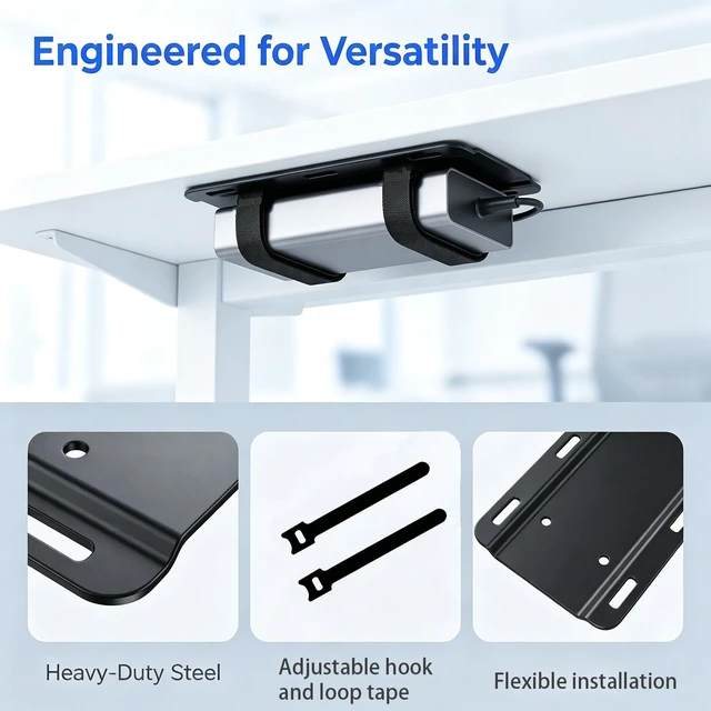 Alt view image 4 of 7 - Universal Wall & Under Desk Laptop Mount and Charger Holder for most laptops as MacBooks, Surface,Tablets, and 100W or Higher Chargers, with Adhesive, Screws, Anti-Scratch Pads