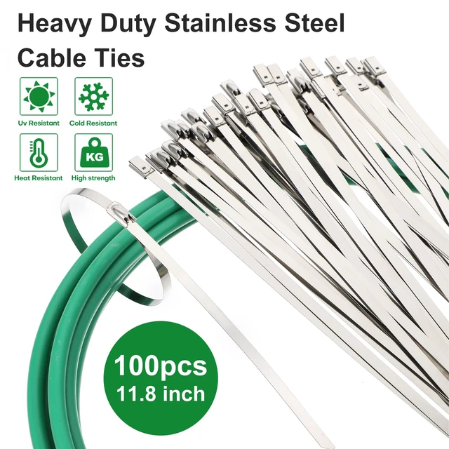 Alt view image 3 of 7 - Professional Metal Zip Tie Tool Kit with 100 Stainless Steel Zip Ties - 11.8 Inch Heavy-Duty Metal Cable Ties & Fastening/Cutting Cable Tie Plier for Fence, Pipe, Exhaust, Vehicle & Outdoor Use