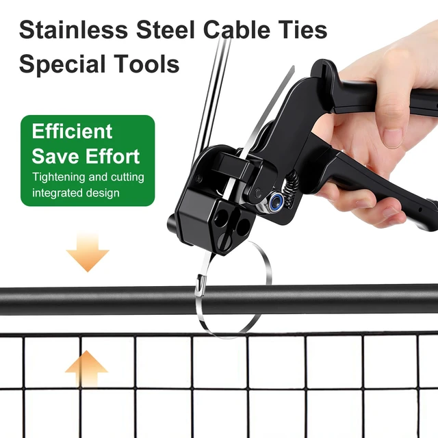 Alt view image 4 of 7 - Professional Metal Zip Tie Tool Kit with 100 Stainless Steel Zip Ties - 11.8 Inch Heavy-Duty Metal Cable Ties & Fastening/Cutting Cable Tie Plier for Fence, Pipe, Exhaust, Vehicle & Outdoor Use