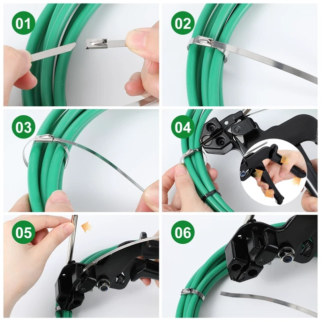 Alt view image 7 of 7 - Professional Metal Zip Tie Tool Kit with 100 Stainless Steel Zip Ties - 11.8 Inch Heavy-Duty Metal Cable Ties & Fastening/Cutting Cable Tie Plier for Fence, Pipe, Exhaust, Vehicle & Outdoor Use