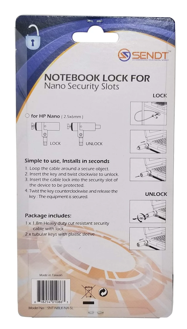 Alt view image 4 of 4 - Silver Notebook Laptop Keyed Lock for Nano Security Slots