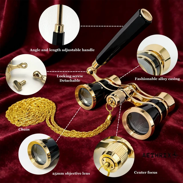 Alt view image 3 of 7 - 3X25 Opera Glasses Binoculars with Adjustable Handle & Chain Theater Glasses for Concert with HD Optics Mini Compact Binoculars for Women Vintage Portable Binoculars for Musical Cinema