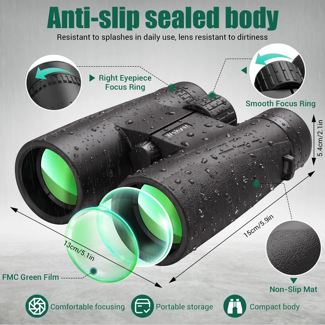 Alt view image 3 of 6 - 10x42 Compact Binoculars for Adults & Teens, BAK4 Prism, HighPower EasyFocus Large Eyepiece, Lens for BirdWatching, Cruise, Sightseeing, Sports, Concerts, Student Science Labs, Road Trip