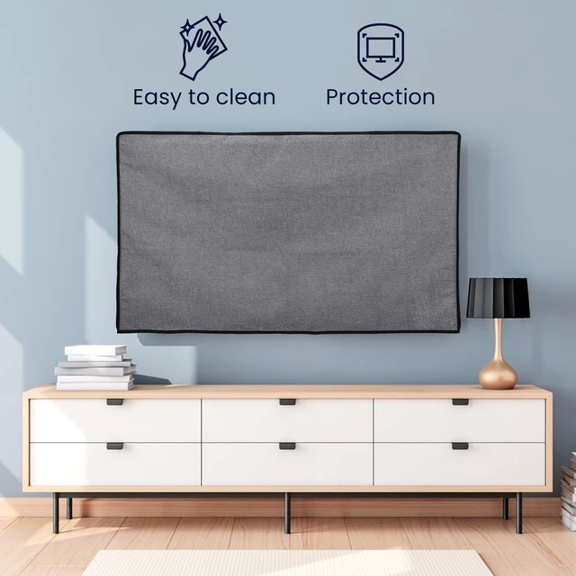 Alt view image 2 of 7 - Dust Cover for 55" TV - Linen TV Display Protector for TVs - Protect Your TV Screen - Dark Grey