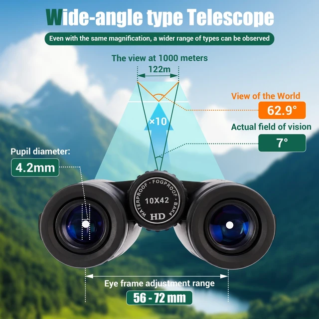 Alt view image 5 of 6 - 10x42 Compact Binoculars for Adults & Teens, BAK4 Prism, HighPower EasyFocus Large Eyepiece, Lens for BirdWatching, Cruise, Sightseeing, Sports, Concerts, Student Science Labs, Road Trip